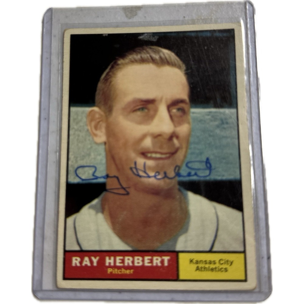 1961 Topps Baseball -#498 RAY HERBERT‎ (Kansas City A's) *AUTOGRAPHED* d.2022